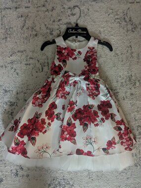 Couture Princess White & Red Floral Print Girls Dress Size 4